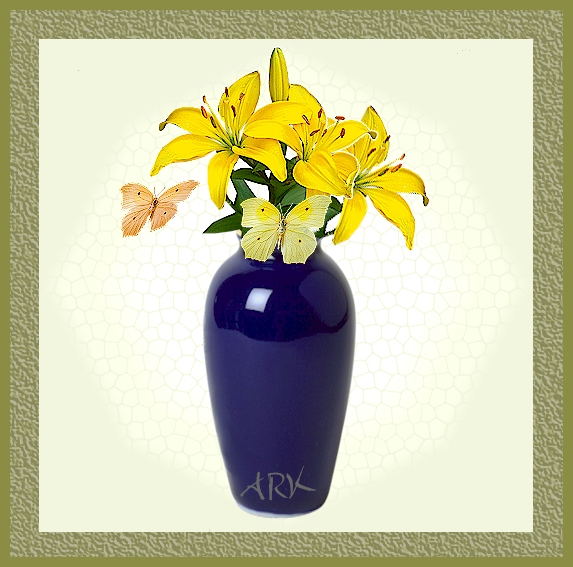 ARK Web Design. Blue Vase and butterflies ** ARK Webontwerp. Blou vaas en vlinders